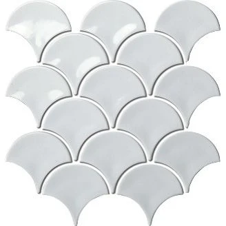 White Fish Scale Tile Backsplash